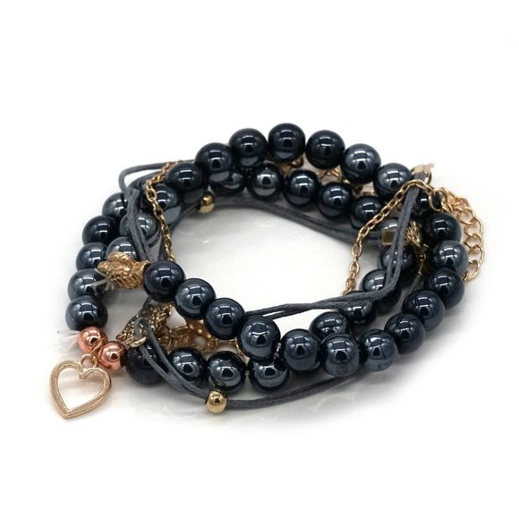 My Bead Emporium Jewelry - Bracelet five strands Black Leather Charms